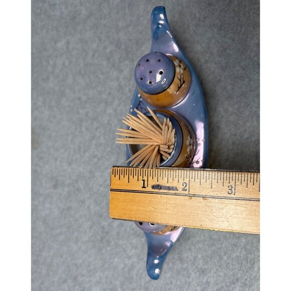 Niagara Falls Lusterware Salt & Pepper Shaker Boat Set with Toothpick Holder - Picture 10 of 11